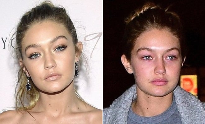 Gigi Hadid with make-up and without make-up
