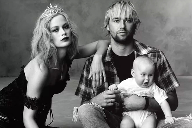 Courtney Love and Kurt Cobain with their daughter