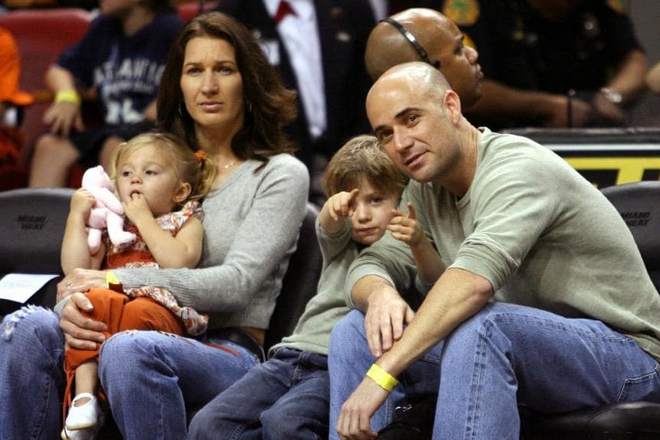 Andre Agassi with his family