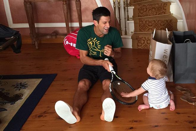 Novak Djokovic with his son