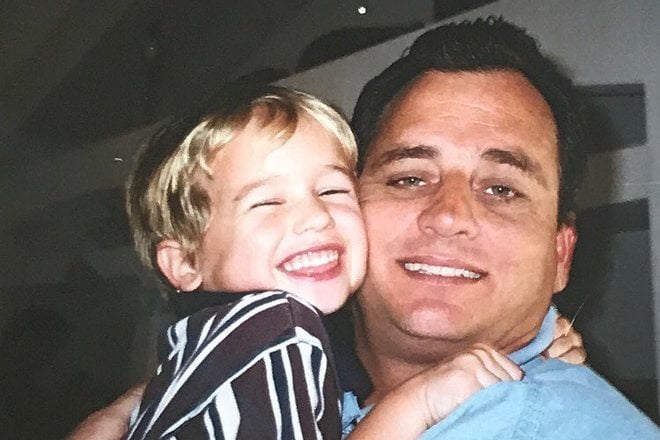 Brandon Flynn in childhood with his father