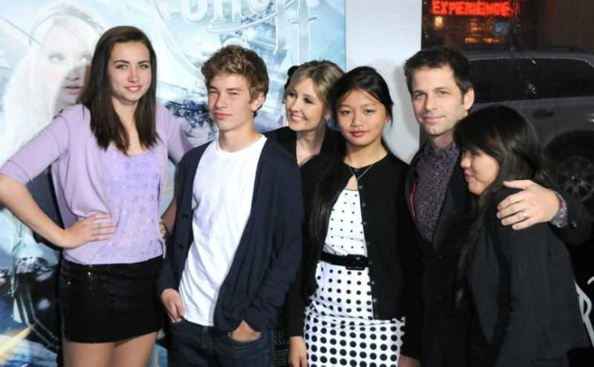 Zack Snyder with his spouse and their children