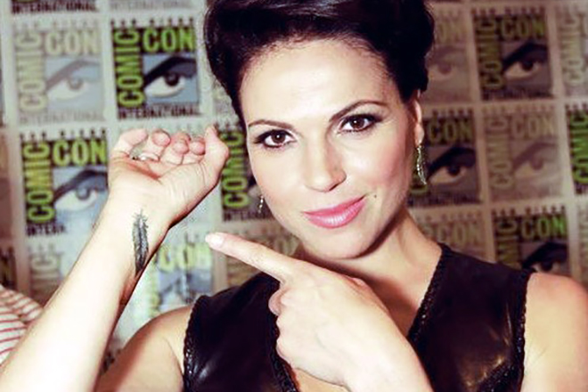 Lana Parrilla’s tattoo in the shape of a pen