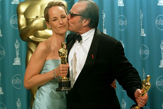 Helen Hunt and Jack Nicholson at the Academy Awards ceremony