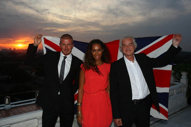David Beckham, Leona Lewis and Jimmy Page at the closing ceremony of the Olympic Games in 2008