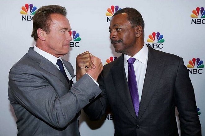 Arnold Schwarzenegger and Carl Weathers in 2018