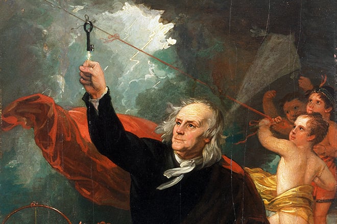 Benjamin Franklin is studying electricity