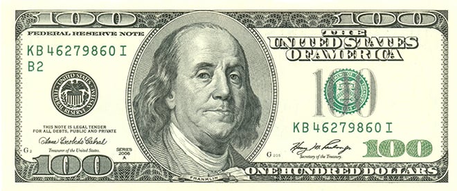 The banknote with Benjamin Franklin’s portrait