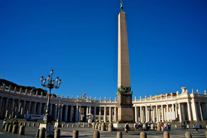 The obelisk in St. Peter's Square in the Vatican, brought from Egypt by order of Caligula
