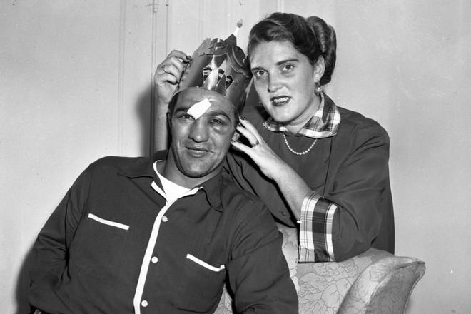 Rocky Marciano and his wife, Barbara Cousins