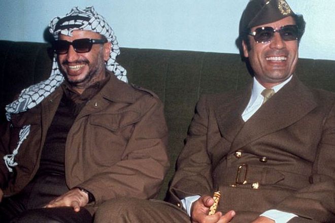 Muammar Gaddafi and Yasser Arafat