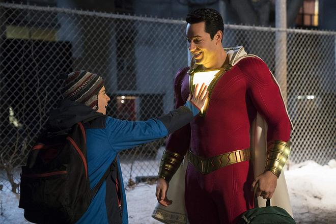 Jack Dylan Grazer and Zachary Levi in the movie Shazam!