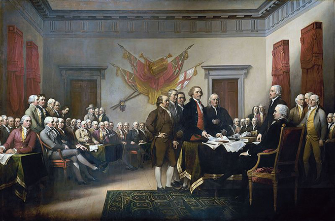The presentation of the Declaration of Independence