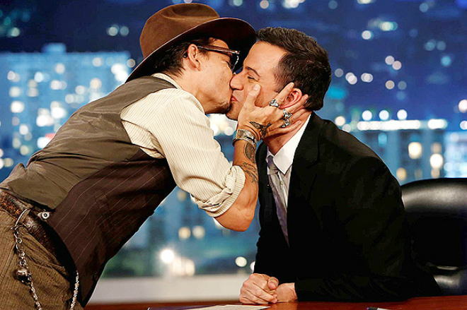 Johnny Depp kisses Jimmy Kimmel