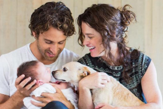 Robin Tunney with her husband and son