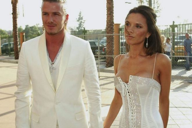 David Beckham and Victoria Beckham wearing the white Dolce & Gabbana dress