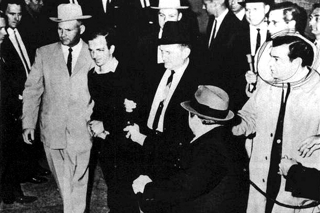 Jack Ruby is about to kill Lee Harvey Oswald
