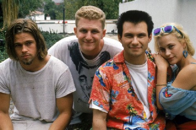 Christian Slater, Patricia Arquette, Brad Pitt and Michael Rapaport in True Romance