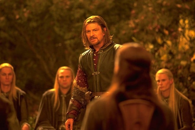 Sean Bean shoots in the movie The Lord of the Rings