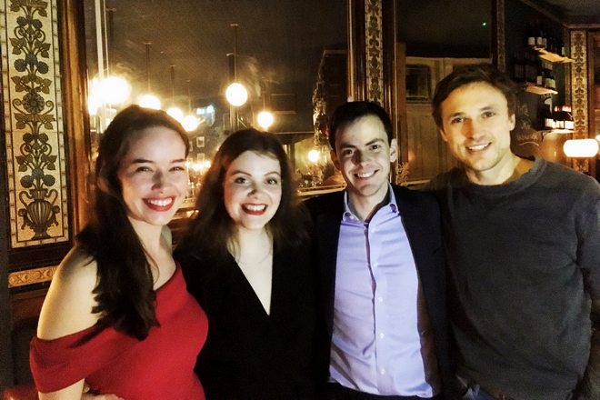 Skandar Keynes in 2018 with actors of The Chronicles of Narnia trilogy