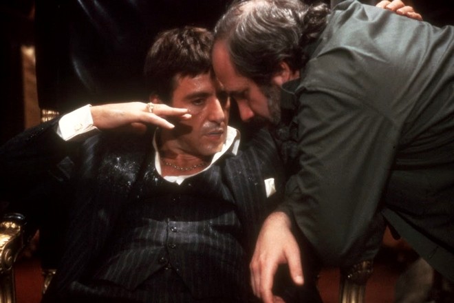 Al Pacino and Brian De Palma on the set of the film Scarface