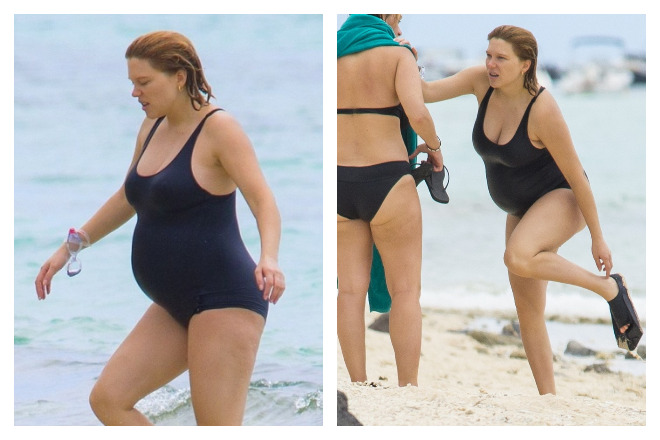 Pregnant Léa Seydoux in a swimsuit