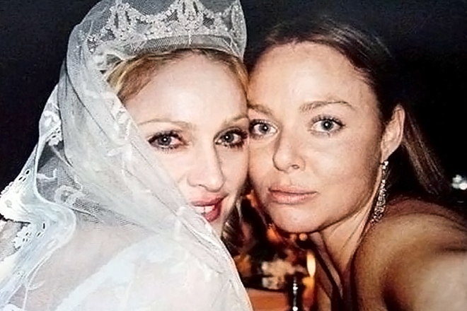 Stella McCartney and Madonna wearing a wedding dress