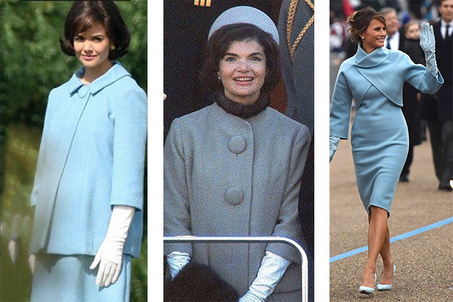 Melania Trump (on the right) and Jacqueline Kennedy: dresses for an inauguration ceremony