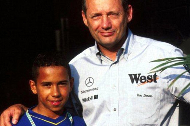 Little Lewis Hamilton and Ron Dennis