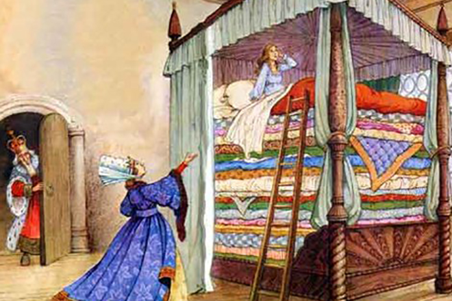 The illustration to Hans Christian Andersen's fairy tale «The Princess and the Pea»