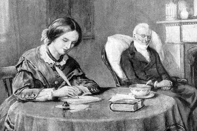 Charlotte Brontë with her father
