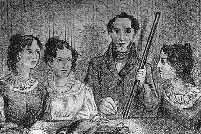Charlotte Brontë with her sisters and brother