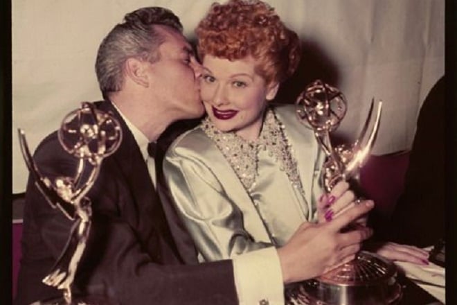 Desi Arnaz and Lucille Ball at the Emmy Awards in 1953