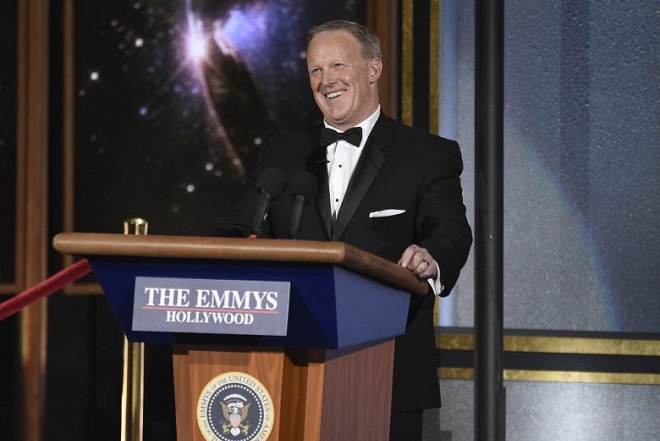 Sean Spicer speaks at the 69th Primetime Emmy Awards