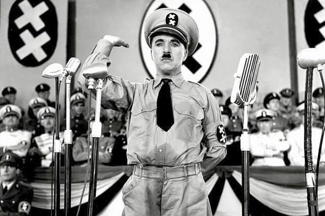 Charlie Chaplin in the film The Great Dictator