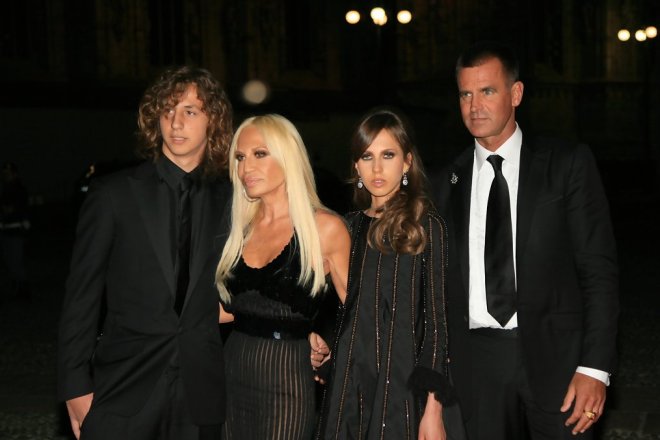 Donatella Versace and Paul Beck with their children