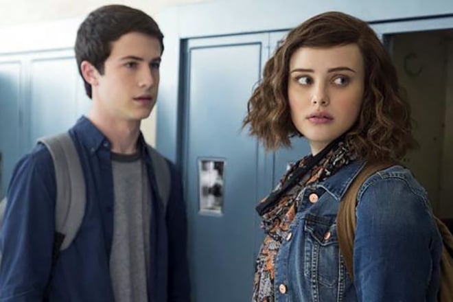 Katherine Langford and Dylan Minnette in the series 13 Reasons Why