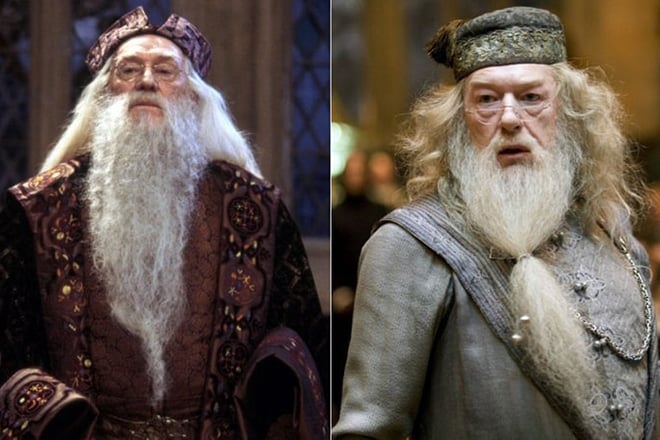 Richard Harris and Michael Gambon as Dumbledore