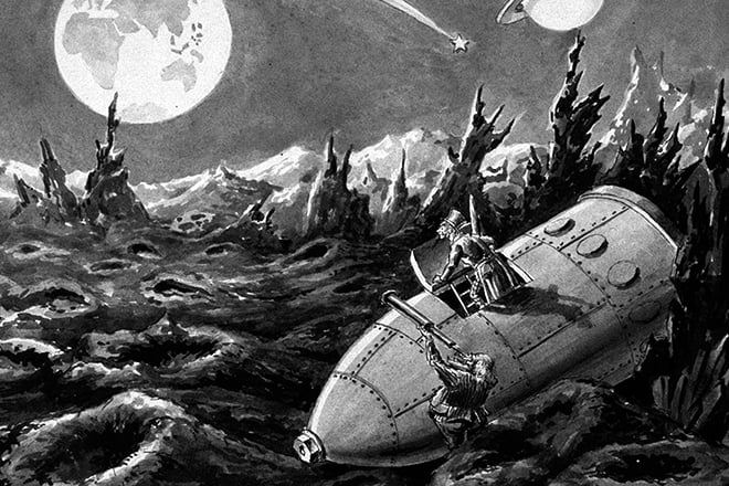 An illustration to the book by Jules Verne From the Earth to the Moon