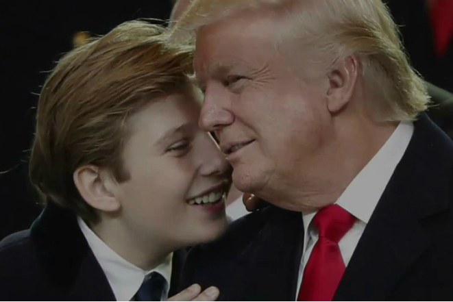 Barron Trump with his father