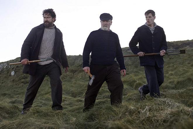 Gerard Butler, Peter Mullan, and Connor Swindells (a shot from the movie The Vanishing)