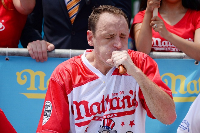 Joey Chestnut with hot-dog