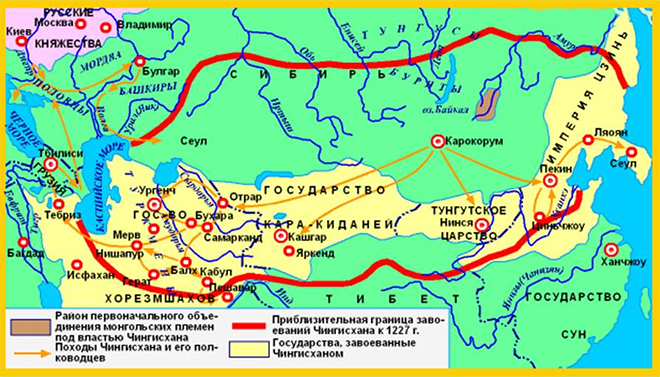 Map of Genghis Khan's conquests