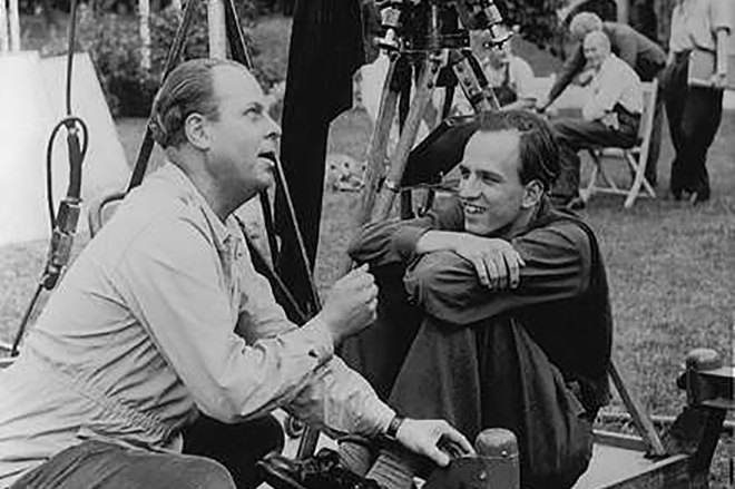 Ingmar Bergman at the movie set of Crisis