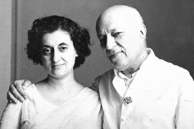 Indira Gandhi with her father, Jawaharlal Nehru