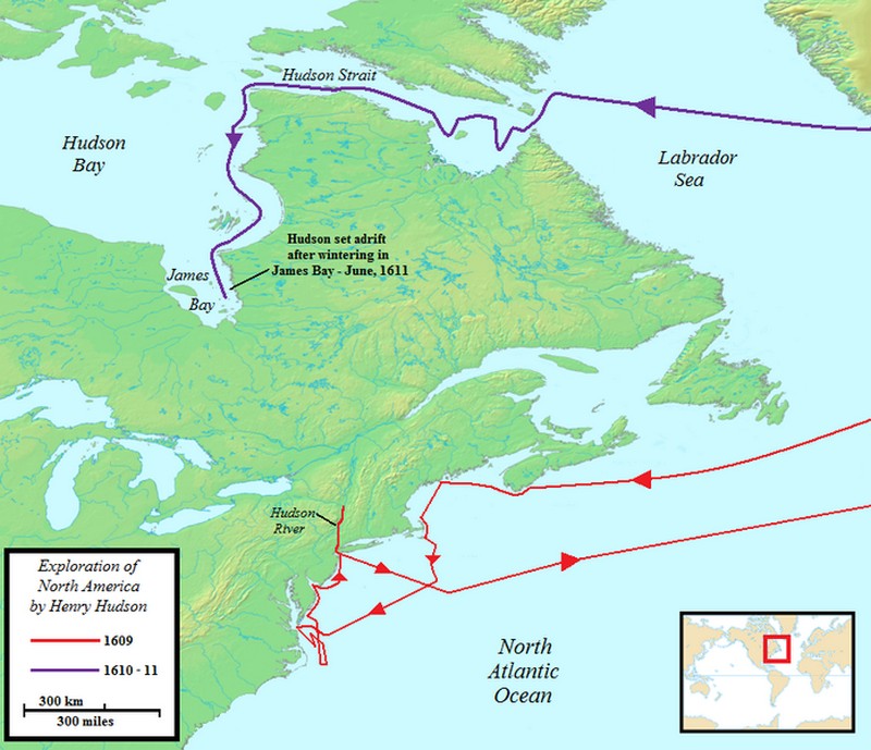 The route of Henry Hudson's travels / Jon Platek, Wikipedia