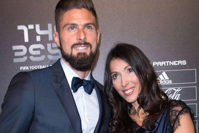 Olivier Giroud with his wife, Jennifer