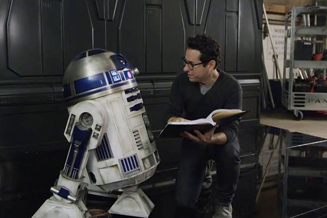 J. J. Abrams on the set of Star Wars: The Force Awakens
