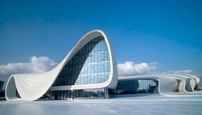 Zaha Hadid created a plan for Heydar Aliyev Cultural Center, Baku, Azerbaijan