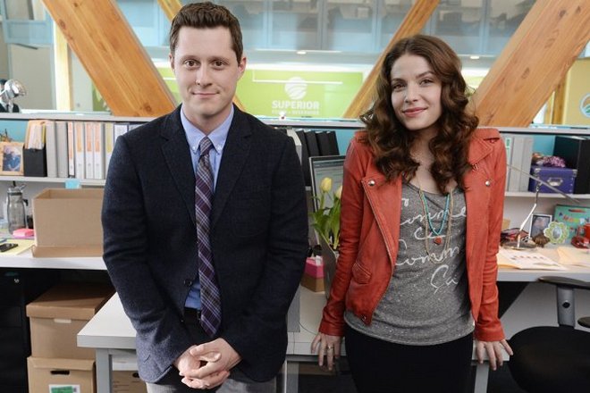 Noah Reid and Paige Spara in the series Kevin from Work